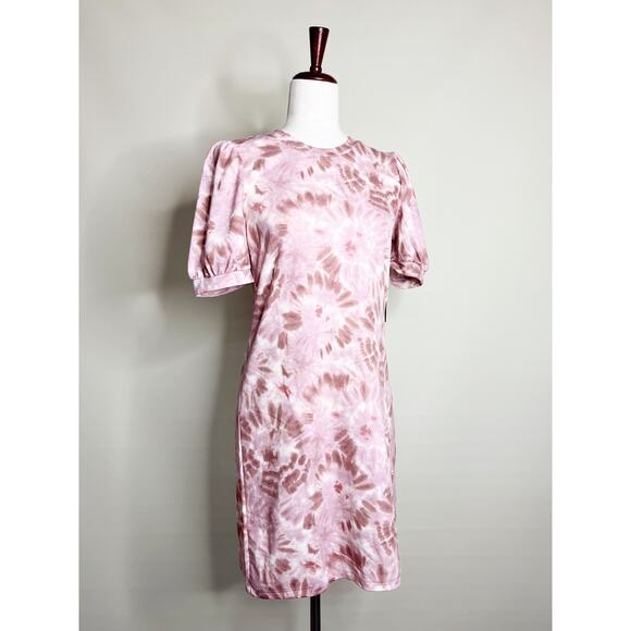 AS‎ U WISH Tie Dye French Terry Mini Dress Pink Puff Sleeves Stretchy Women's M - Picture 1 of 10
